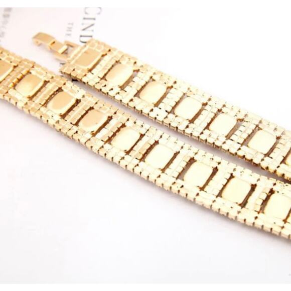 7” Bracelet Green Clear Rhinestone Gold Chunky NEW Jewelry S14 - Picture 3 of 4